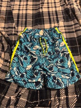 OP Blue Patterned Swim Shorts with Neon Yellow Drawcord